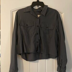 Gray Button-Up Cropped Shirt